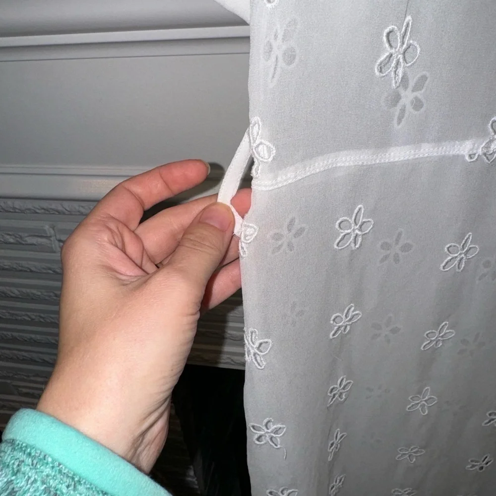 Sandro Ricarda White Eyelet Chiffon Zip Front Sheer Midi Dress Collared Small - Picture 10 of 11